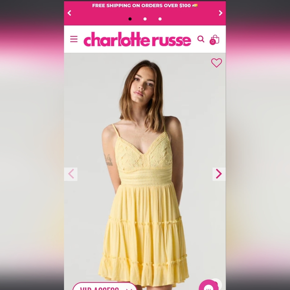 NWT Charlotte Russe Yellow Floral Croshet Tiered Mini Dress , XS.